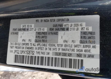 2019 Mazda Mazda6 Sport z USA, uszkodzony, nr VIN JM1GL1UM1K1506782